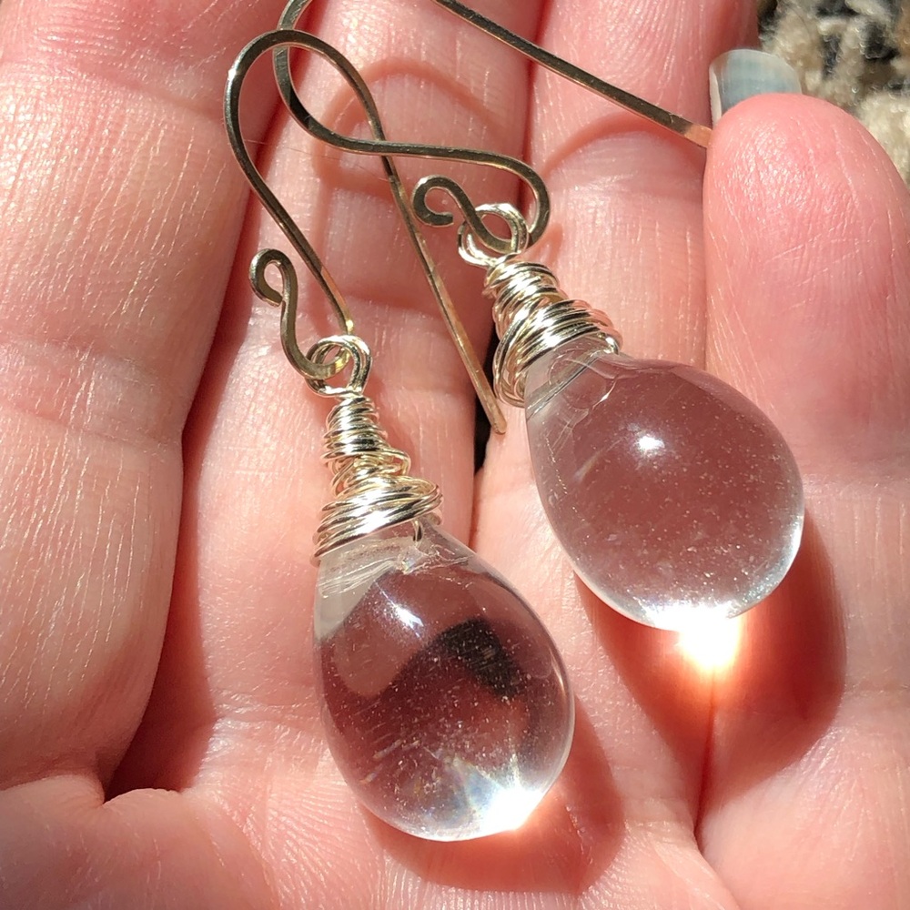 Artisan style clear glass teardrop dangle earrings